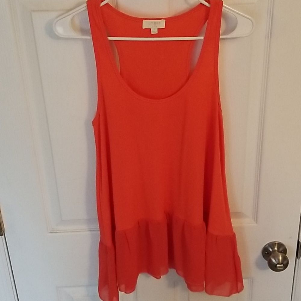 Umgee Orange Racerback Ruffled Hem Tank Tunic - Picture 7 of 7